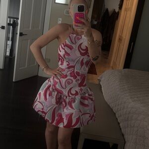 ASOS drop waist peplum bottom Pink and White Strappy Dress